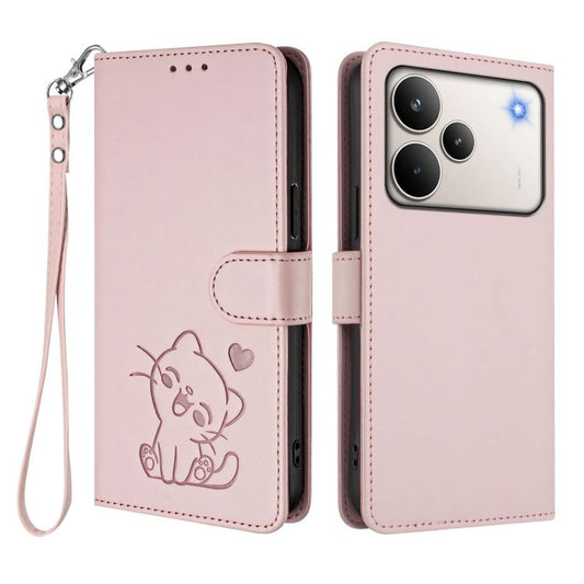 Embossed Heart Cat Leather Phone Case with Hand Strap, For Realme P4 Pro 5G, For Realme P4 5G, For Realme 15T 5G Global, For Realme 15 / 15 Pro 5G Global, For Realme C71 4G Global, For Realme GT 7 5G India, For Realme V70 5G / 14x Global / C75 5G      ...