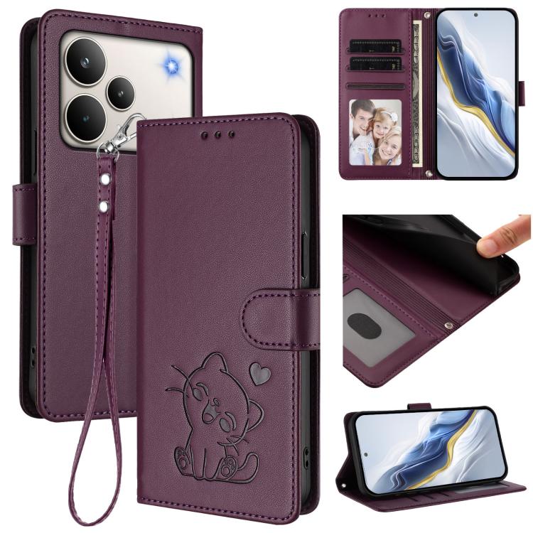 Embossed Heart Cat Leather Phone Case with Hand Strap, For Realme P4 Pro 5G, For Realme P4 5G, For Realme 15T 5G Global, For Realme 15 / 15 Pro 5G Global, For Realme C71 4G Global, For Realme GT 7 5G India, For Realme V70 5G / 14x Global / C75 5G      ...