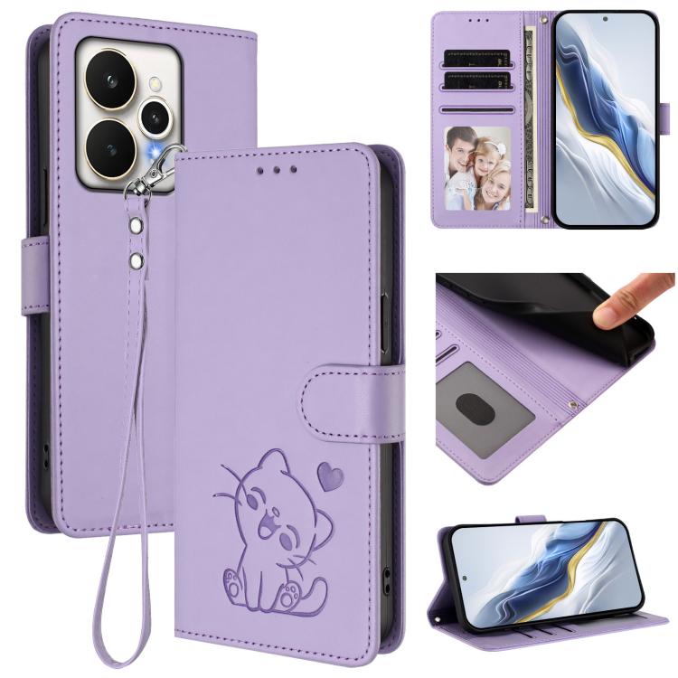Embossed Heart Cat Leather Phone Case with Hand Strap, For Realme P4 Pro 5G, For Realme P4 5G, For Realme 15T 5G Global, For Realme 15 / 15 Pro 5G Global, For Realme C71 4G Global, For Realme GT 7 5G India, For Realme V70 5G / 14x Global / C75 5G      ...