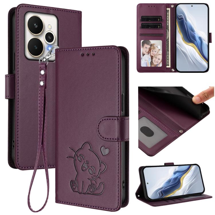 Embossed Heart Cat Leather Phone Case with Hand Strap, For Realme P4 Pro 5G, For Realme P4 5G, For Realme 15T 5G Global, For Realme 15 / 15 Pro 5G Global, For Realme C71 4G Global, For Realme GT 7 5G India, For Realme V70 5G / 14x Global / C75 5G      ...