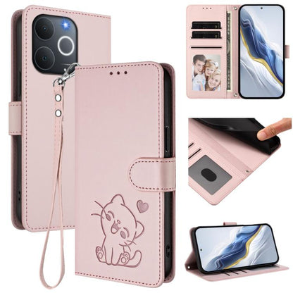 Embossed Heart Cat Leather Phone Case with Hand Strap, For Realme 16T 5G, For Realme C100 5G / C85 4G / 5G / C83 5G, For Realme Note 80 4G Global, For Realme C83 5G India / C85 5G / 15x 5G, For Realme 16 5G, For Realme 16 Pro+ 5G, For Realme 16 Pro 5G ...