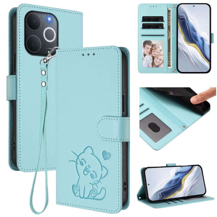 Embossed Heart Cat Leather Phone Case with Hand Strap, For Realme 16T 5G, For Realme C100 5G / C85 4G / 5G / C83 5G, For Realme Note 80 4G Global, For Realme C83 5G India / C85 5G / 15x 5G, For Realme 16 5G, For Realme 16 Pro+ 5G, For Realme 16 Pro 5G ...