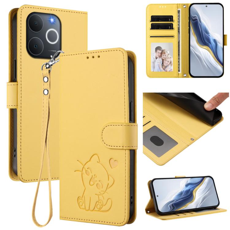 Embossed Heart Cat Leather Phone Case with Hand Strap, For Realme 16T 5G, For Realme C100 5G / C85 4G / 5G / C83 5G, For Realme Note 80 4G Global, For Realme C83 5G India / C85 5G / 15x 5G, For Realme 16 5G, For Realme 16 Pro+ 5G, For Realme 16 Pro 5G ...