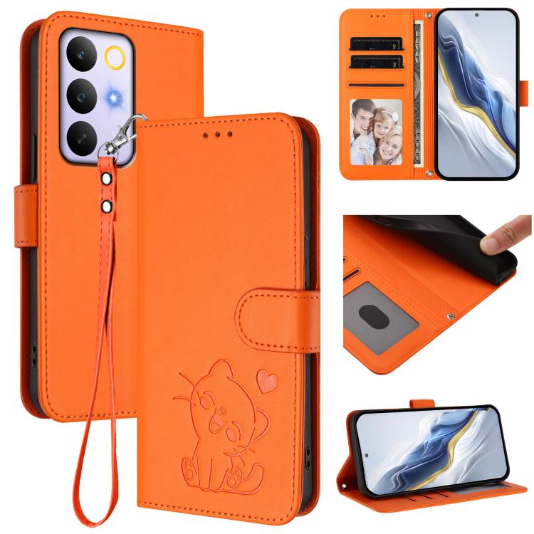 Embossed Heart Cat Leather Phone Case with Hand Strap, For Realme 16T 5G, For Realme C100 5G / C85 4G / 5G / C83 5G, For Realme Note 80 4G Global, For Realme C83 5G India / C85 5G / 15x 5G, For Realme 16 5G, For Realme 16 Pro+ 5G, For Realme 16 Pro 5G ...