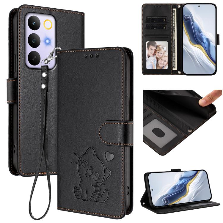 Embossed Heart Cat Leather Phone Case with Hand Strap, For Realme 16T 5G, For Realme C100 5G / C85 4G / 5G / C83 5G, For Realme Note 80 4G Global, For Realme C83 5G India / C85 5G / 15x 5G, For Realme 16 5G, For Realme 16 Pro+ 5G, For Realme 16 Pro 5G ...