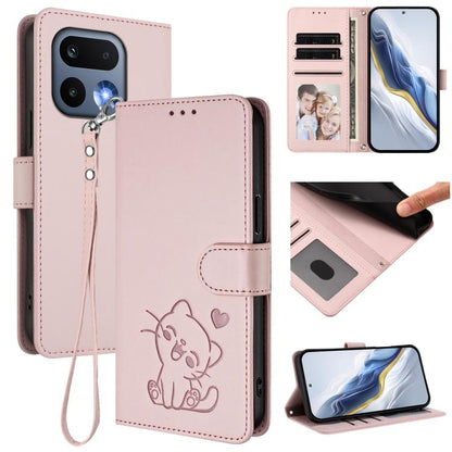 Embossed Heart Cat Leather Phone Case with Hand Strap, For Realme 16T 5G, For Realme C100 5G / C85 4G / 5G / C83 5G, For Realme Note 80 4G Global, For Realme C83 5G India / C85 5G / 15x 5G, For Realme 16 5G, For Realme 16 Pro+ 5G, For Realme 16 Pro 5G ...