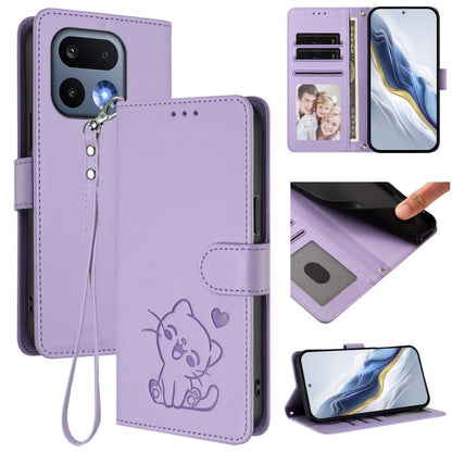 Embossed Heart Cat Leather Phone Case with Hand Strap, For Realme 16T 5G, For Realme C100 5G / C85 4G / 5G / C83 5G, For Realme Note 80 4G Global, For Realme C83 5G India / C85 5G / 15x 5G, For Realme 16 5G, For Realme 16 Pro+ 5G, For Realme 16 Pro 5G ...