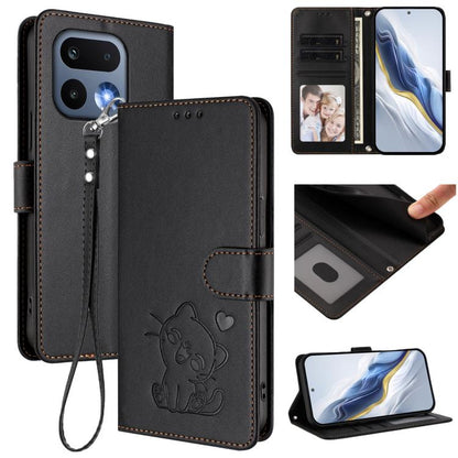 Embossed Heart Cat Leather Phone Case with Hand Strap, For Realme 16T 5G, For Realme C100 5G / C85 4G / 5G / C83 5G, For Realme Note 80 4G Global, For Realme C83 5G India / C85 5G / 15x 5G, For Realme 16 5G, For Realme 16 Pro+ 5G, For Realme 16 Pro 5G ...