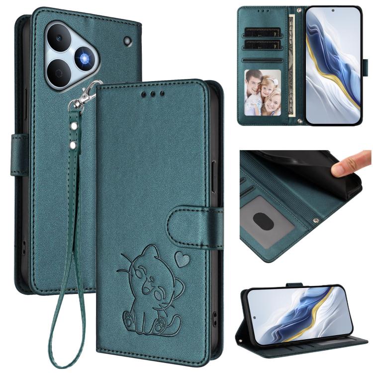 Embossed Heart Cat Leather Phone Case with Hand Strap, For Realme 16T 5G, For Realme C100 5G / C85 4G / 5G / C83 5G, For Realme Note 80 4G Global, For Realme C83 5G India / C85 5G / 15x 5G, For Realme 16 5G, For Realme 16 Pro+ 5G, For Realme 16 Pro 5G ...