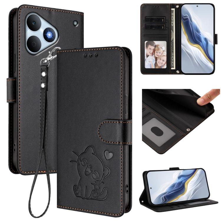 Embossed Heart Cat Leather Phone Case with Hand Strap, For Realme 16T 5G, For Realme C100 5G / C85 4G / 5G / C83 5G, For Realme Note 80 4G Global, For Realme C83 5G India / C85 5G / 15x 5G, For Realme 16 5G, For Realme 16 Pro+ 5G, For Realme 16 Pro 5G ...