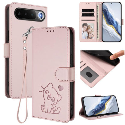 Embossed Heart Cat Leather Phone Case with Hand Strap, For Realme 16T 5G, For Realme C100 5G / C85 4G / 5G / C83 5G, For Realme Note 80 4G Global, For Realme C83 5G India / C85 5G / 15x 5G, For Realme 16 5G, For Realme 16 Pro+ 5G, For Realme 16 Pro 5G ...