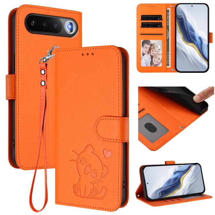 Embossed Heart Cat Leather Phone Case with Hand Strap, For Realme 16T 5G, For Realme C100 5G / C85 4G / 5G / C83 5G, For Realme Note 80 4G Global, For Realme C83 5G India / C85 5G / 15x 5G, For Realme 16 5G, For Realme 16 Pro+ 5G, For Realme 16 Pro 5G ...