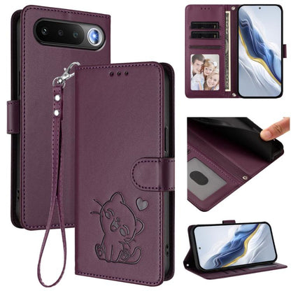 Embossed Heart Cat Leather Phone Case with Hand Strap, For Realme 16T 5G, For Realme C100 5G / C85 4G / 5G / C83 5G, For Realme Note 80 4G Global, For Realme C83 5G India / C85 5G / 15x 5G, For Realme 16 5G, For Realme 16 Pro+ 5G, For Realme 16 Pro 5G ...