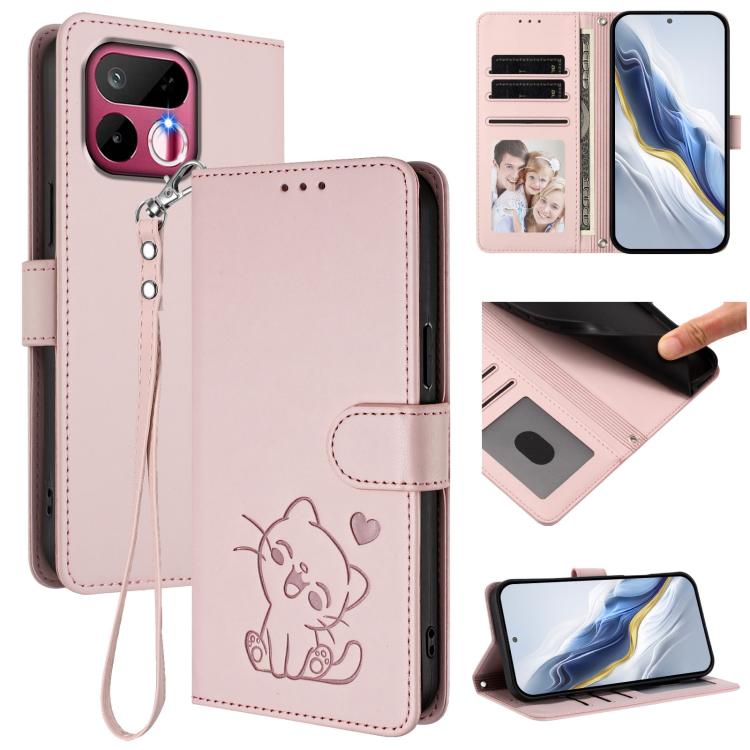 Embossed Heart Cat Leather Phone Case with Hand Strap, For Realme 16T 5G, For Realme C100 5G / C85 4G / 5G / C83 5G, For Realme Note 80 4G Global, For Realme C83 5G India / C85 5G / 15x 5G, For Realme 16 5G, For Realme 16 Pro+ 5G, For Realme 16 Pro 5G ...