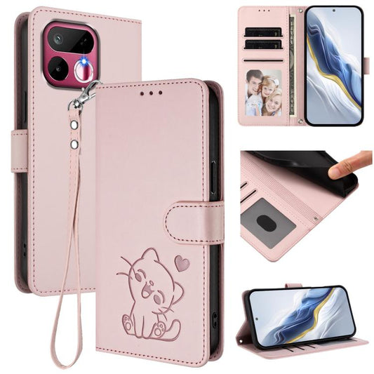 Embossed Heart Cat Leather Phone Case with Hand Strap, For Realme 16T 5G, For Realme C100 5G / C85 4G / 5G / C83 5G, For Realme Note 80 4G Global, For Realme C83 5G India / C85 5G / 15x 5G, For Realme 16 5G, For Realme 16 Pro+ 5G, For Realme 16 Pro 5G ...