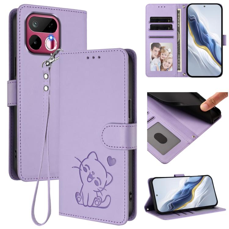 Embossed Heart Cat Leather Phone Case with Hand Strap, For Realme 16T 5G, For Realme C100 5G / C85 4G / 5G / C83 5G, For Realme Note 80 4G Global, For Realme C83 5G India / C85 5G / 15x 5G, For Realme 16 5G, For Realme 16 Pro+ 5G, For Realme 16 Pro 5G ...
