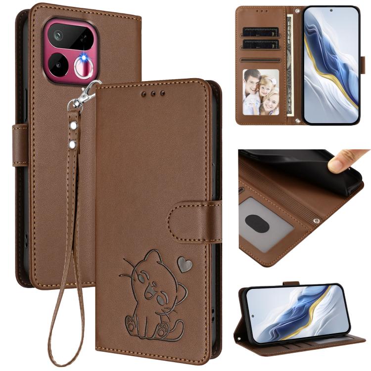 Embossed Heart Cat Leather Phone Case with Hand Strap, For Realme 16T 5G, For Realme C100 5G / C85 4G / 5G / C83 5G, For Realme Note 80 4G Global, For Realme C83 5G India / C85 5G / 15x 5G, For Realme 16 5G, For Realme 16 Pro+ 5G, For Realme 16 Pro 5G ...