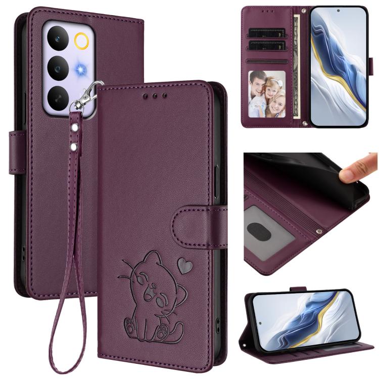 Embossed Heart Cat Leather Phone Case with Hand Strap, For Realme 16T 5G, For Realme C100 5G / C85 4G / 5G / C83 5G, For Realme Note 80 4G Global, For Realme C83 5G India / C85 5G / 15x 5G, For Realme 16 5G, For Realme 16 Pro+ 5G, For Realme 16 Pro 5G ...