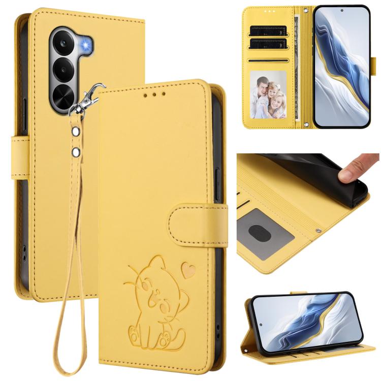 Embossed Heart Cat Leather Phone Case with Hand Strap, For Realme 16T 5G, For Realme C100 5G / C85 4G / 5G / C83 5G, For Realme Note 80 4G Global, For Realme C83 5G India / C85 5G / 15x 5G, For Realme 16 5G, For Realme 16 Pro+ 5G, For Realme 16 Pro 5G ...