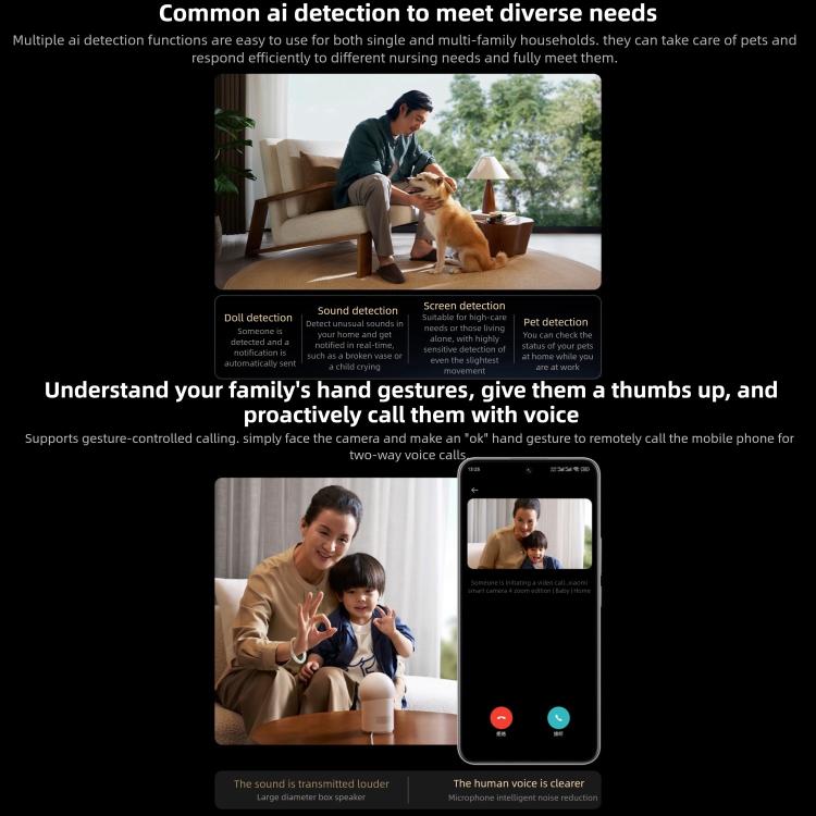 Caméra intelligente Xiaomi Mijia 4 édition Zoom 9X bébé animal de compagnie reconnaissance faciale IA appel gestuel caméra vocale bidirectionnelle pour application Mi Home, caméra intelligente Xiaomi Mijia 4