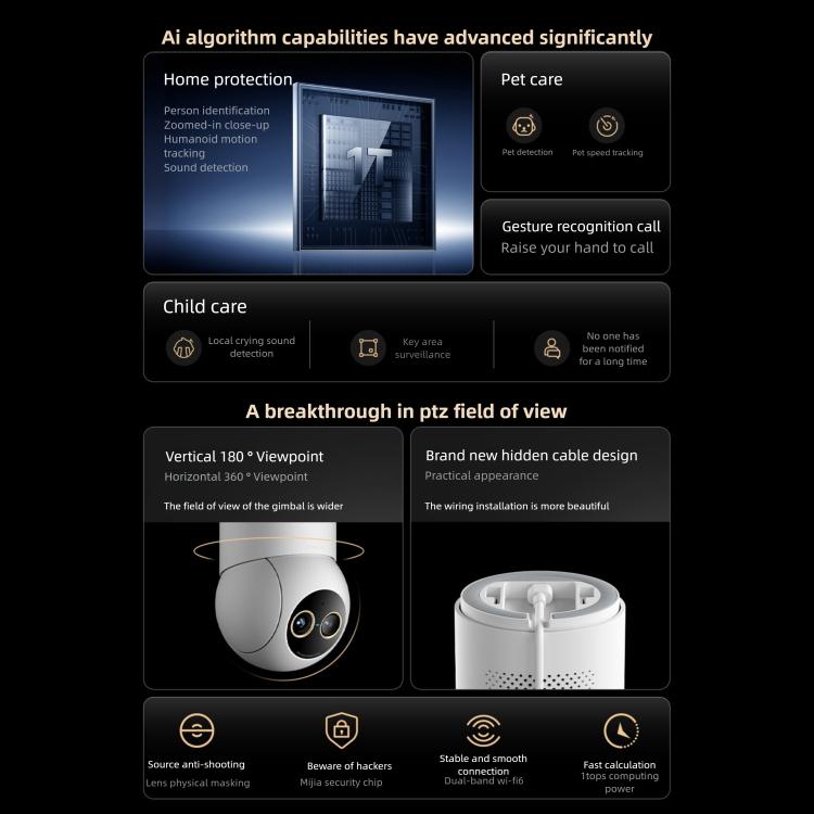 Caméra intelligente Xiaomi Mijia 4 édition Zoom 9X bébé animal de compagnie reconnaissance faciale IA appel gestuel caméra vocale bidirectionnelle pour application Mi Home, caméra intelligente Xiaomi Mijia 4