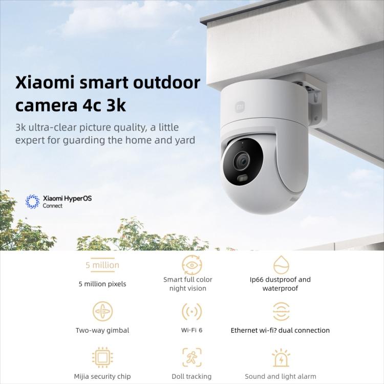 Original Xiaomi Outdoor Camera 4C 3K Full Color Night Vision 5MP IP66 Human Tracking Sound And Light Warning Voice Call Camera, Xiaomi Outdoor Camera 4C 3K