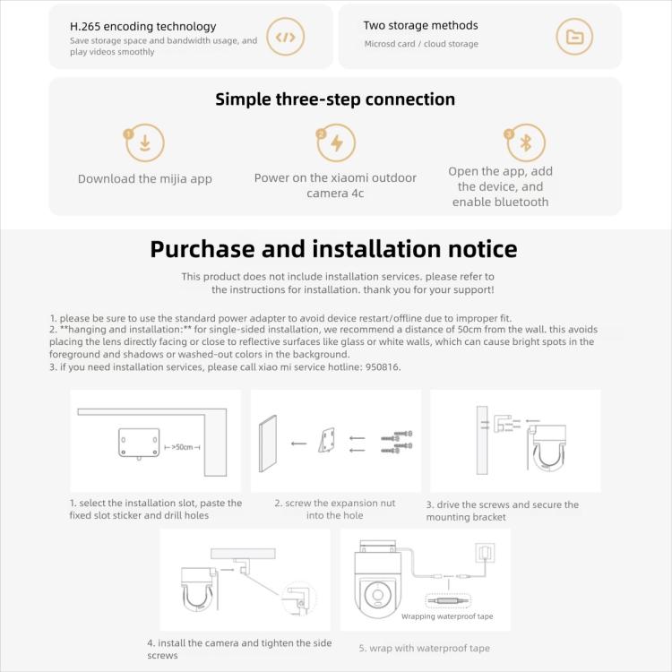 Original Xiaomi Outdoor Camera 4C 3K Full Color Night Vision 5MP IP66 Human Tracking Sound And Light Warning Voice Call Camera, Xiaomi Outdoor Camera 4C 3K