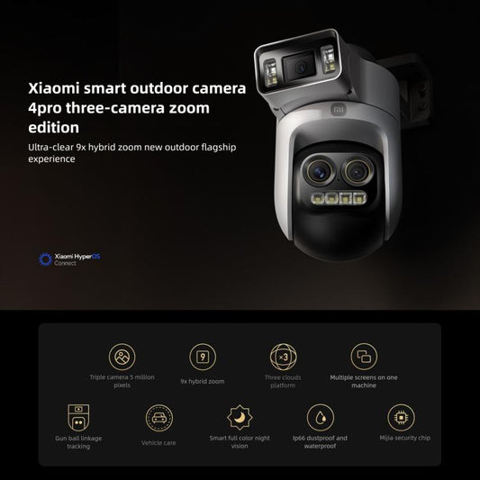 Original Xiaomi Outdoor Camera 4 Pro 3 Lens 9X Zoom 5MP Full Color Night Vision Sound Light Warning Security Camera, Original Xiaomi Outdoor Camera 4 Pro