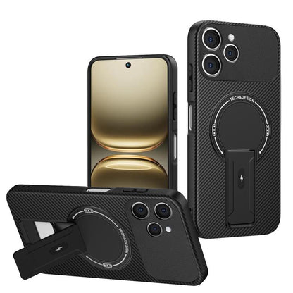 Carbon Fiber Texture MagSafe Phone Case with Holder, For Tecno Spark 40 4G