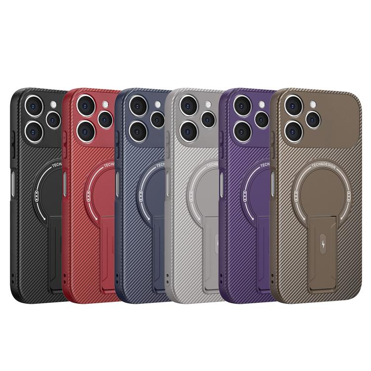 Carbon Fiber Texture MagSafe Phone Case with Holder, For Tecno Spark 40 4G