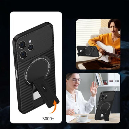 Carbon Fiber Texture MagSafe Phone Case with Holder, For Tecno Spark 40 4G