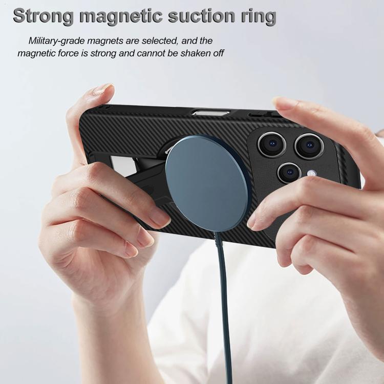 Carbon Fiber Texture MagSafe Phone Case with Holder, For Tecno Spark 40 4G