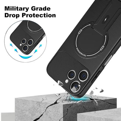 Carbon Fiber Texture MagSafe Phone Case with Holder, For Tecno Spark 40 4G