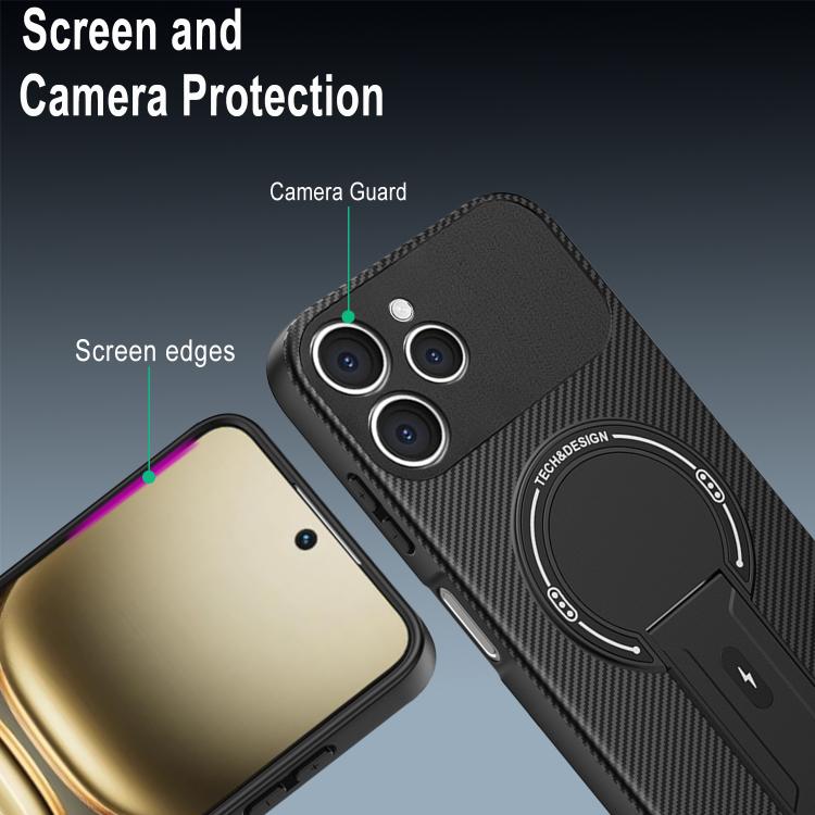 Carbon Fiber Texture MagSafe Phone Case with Holder, For Tecno Spark 40 4G