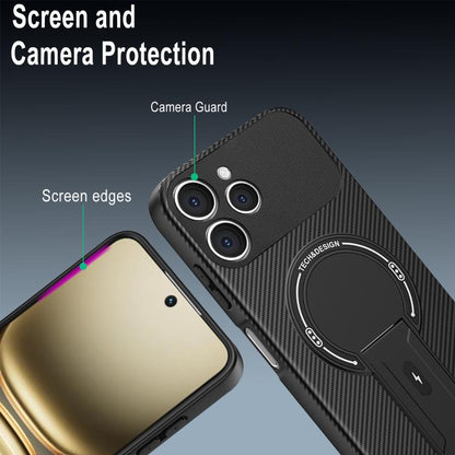 Carbon Fiber Texture MagSafe Phone Case with Holder, For Tecno Spark 40 4G