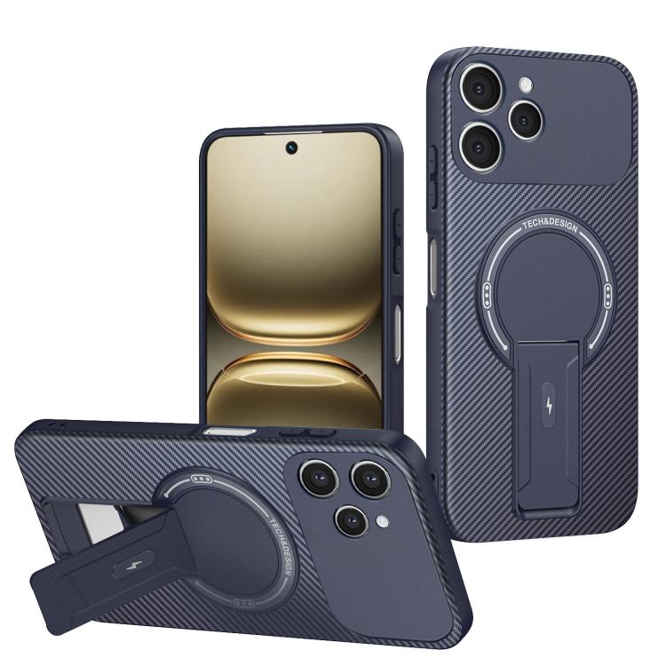 Carbon Fiber Texture MagSafe Phone Case with Holder, For Tecno Spark 40 4G