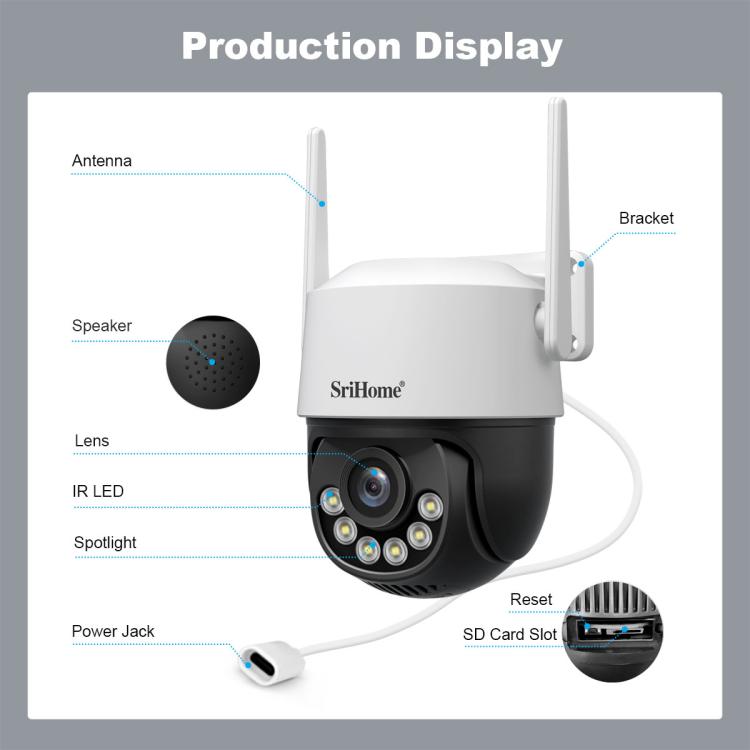 Srihome SH072 8MP 2.4 / 5G WiFi Outdoor AI Auto-Tracking Wireless WiFi Security Camera, EU Plug, US Plug, UK Plug, AU Plug