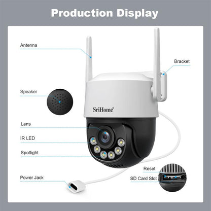 Srihome SH072 8MP 2.4 / 5G WiFi Outdoor AI Auto-Tracking Wireless WiFi Security Camera, EU Plug, US Plug, UK Plug, AU Plug