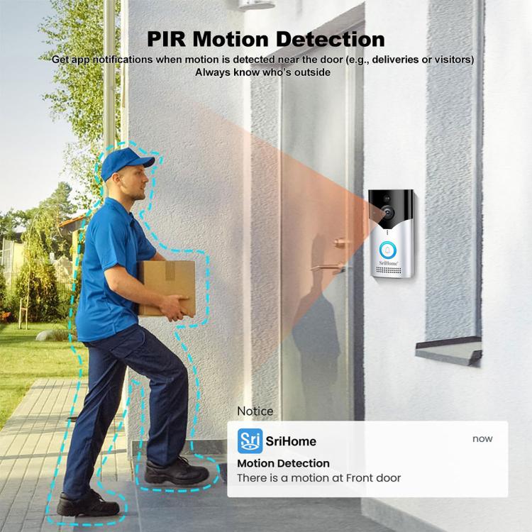SriHome DH054+DH002 4MP HD Smart WiFi Video PIR Visual Doorbell Set, DH054+DH002