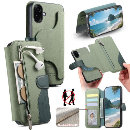 Twill Fabric MagSafe RFID Anti-theft Zipper Wallet Leather Phone Case, For Galaxy A57 5G, For Galaxy A37 5G / A36 5G, For Galaxy A17 4G / 5G, For Galaxy A07 4G / 5G, For Galaxy A56 5G, For Galaxy A26 5G, For Galaxy A16 4G / 5G, For Galaxy A06 4G       ...