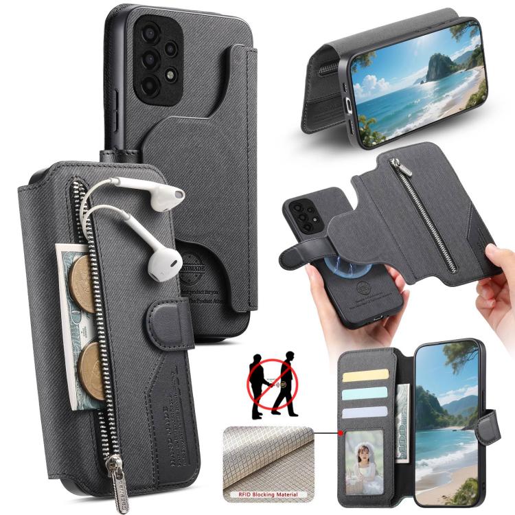 Housse de téléphone en cuir avec portefeuille à fermeture éclair antivol RFID MagSafe en tissu sergé, pour Galaxy A33 5G, pour Galaxy A13 4G, pour Galaxy A13 5G