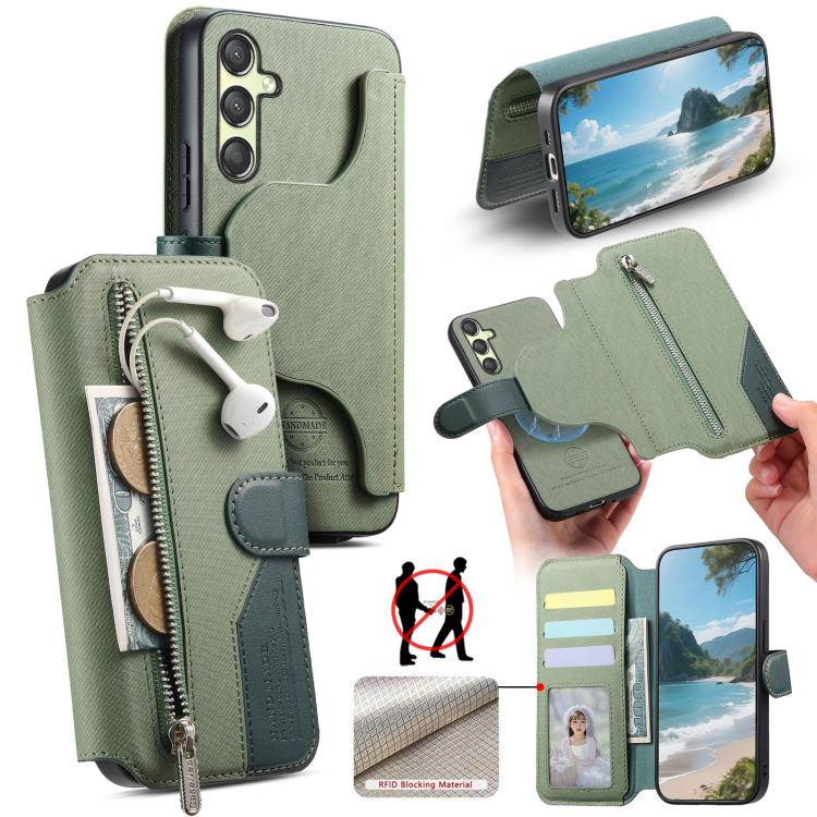 Twill Fabric MagSafe RFID Anti-theft Zipper Wallet Leather Phone Case, For Galaxy A57 5G, For Galaxy A37 5G / A36 5G, For Galaxy A17 4G / 5G, For Galaxy A56 5G, For Galaxy A26 5G, For Galaxy A16 4G / 5G, For Galaxy A06 4G, For Galaxy A15 4G / 5G       ...
