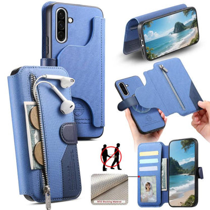 Twill Fabric MagSafe RFID Anti-theft Zipper Wallet Leather Phone Case, For Galaxy A57 5G, For Galaxy A37 5G / A36 5G, For Galaxy A17 4G / 5G, For Galaxy A56 5G, For Galaxy A26 5G, For Galaxy A16 4G / 5G, For Galaxy A06 4G, For Galaxy A15 4G / 5G       ...