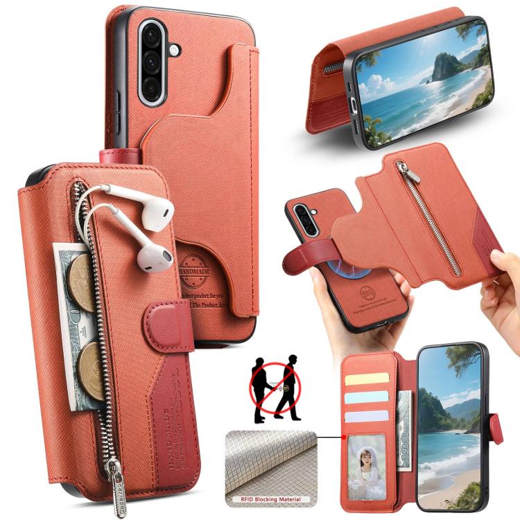 Twill Fabric MagSafe RFID Anti-theft Zipper Wallet Leather Phone Case, For Galaxy A57 5G, For Galaxy A37 5G / A36 5G, For Galaxy A17 4G / 5G, For Galaxy A56 5G, For Galaxy A26 5G, For Galaxy A16 4G / 5G, For Galaxy A06 4G, For Galaxy A15 4G / 5G       ...