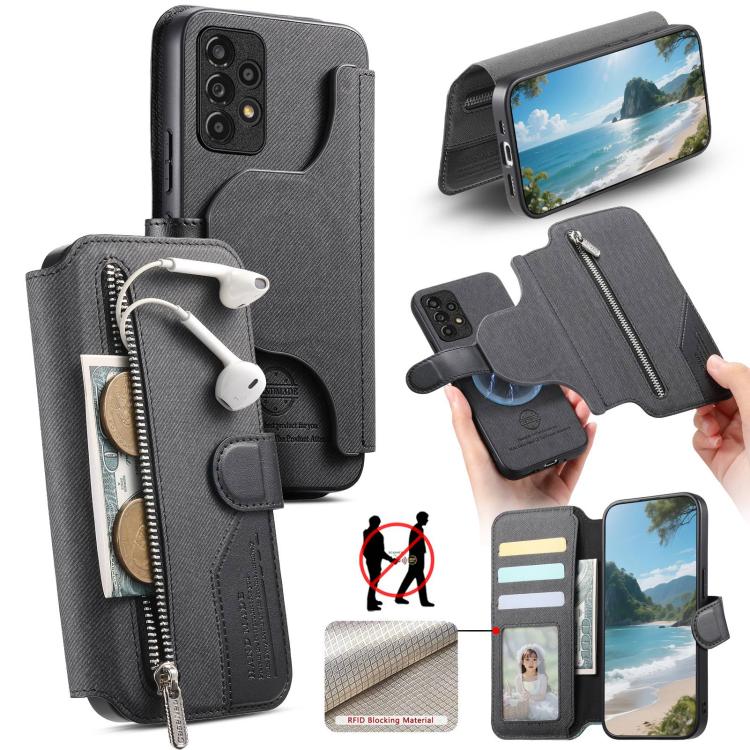 Housse de téléphone en cuir avec portefeuille à fermeture éclair antivol RFID MagSafe en tissu sergé, pour Galaxy A33 5G, pour Galaxy A13 4G, pour Galaxy A13 5G