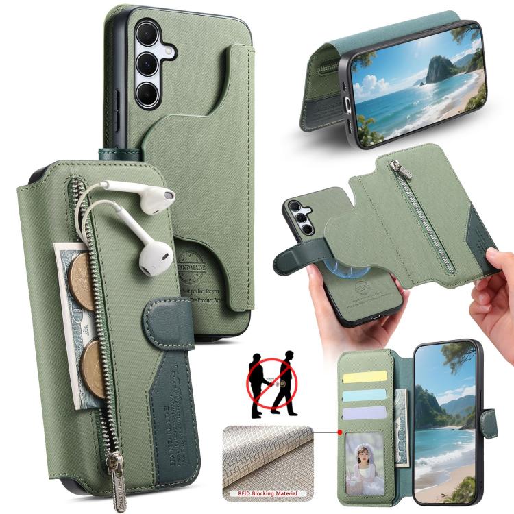 Twill Fabric MagSafe RFID Anti-theft Zipper Wallet Leather Phone Case, For Galaxy A57 5G, For Galaxy A37 5G / A36 5G, For Galaxy A17 4G / 5G, For Galaxy A56 5G, For Galaxy A26 5G, For Galaxy A16 4G / 5G, For Galaxy A06 4G, For Galaxy A15 4G / 5G       ...