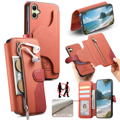 Twill Fabric MagSafe RFID Anti-theft Zipper Wallet Leather Phone Case, For Galaxy A57 5G, For Galaxy A37 5G / A36 5G, For Galaxy A17 4G / 5G, For Galaxy A56 5G, For Galaxy A26 5G, For Galaxy A16 4G / 5G, For Galaxy A06 4G, For Galaxy A15 4G / 5G       ...
