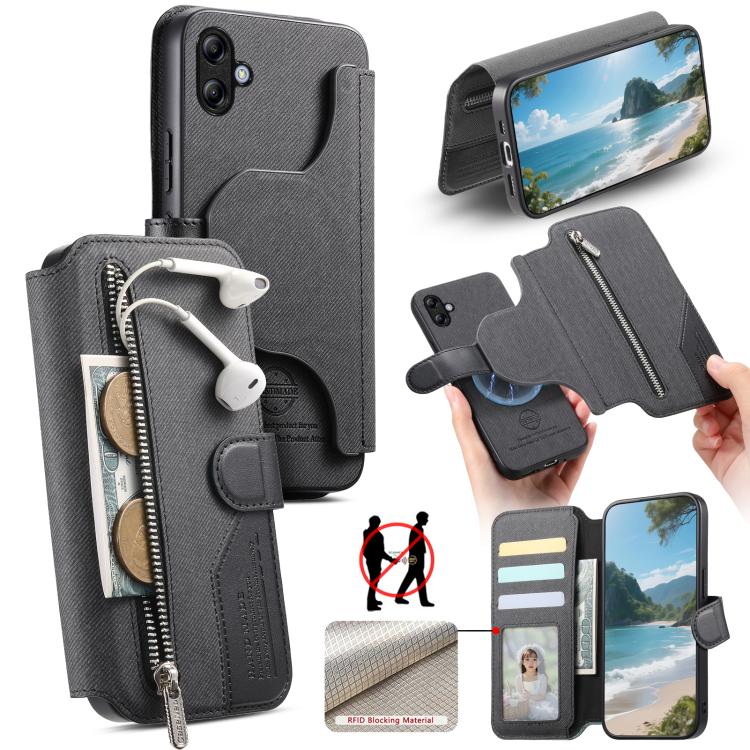 Twill Fabric MagSafe RFID Anti-theft Zipper Wallet Leather Phone Case, For Galaxy A57 5G, For Galaxy A37 5G / A36 5G, For Galaxy A17 4G / 5G, For Galaxy A56 5G, For Galaxy A26 5G, For Galaxy A16 4G / 5G, For Galaxy A06 4G, For Galaxy A15 4G / 5G       ...