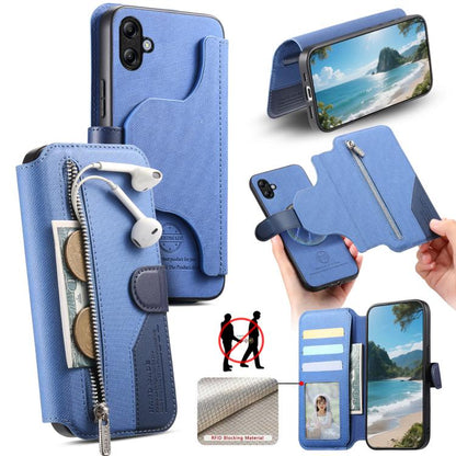 Twill Fabric MagSafe RFID Anti-theft Zipper Wallet Leather Phone Case, For Galaxy A57 5G, For Galaxy A37 5G / A36 5G, For Galaxy A17 4G / 5G, For Galaxy A56 5G, For Galaxy A26 5G, For Galaxy A16 4G / 5G, For Galaxy A06 4G, For Galaxy A15 4G / 5G       ...