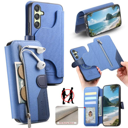 Twill Fabric MagSafe RFID Anti-theft Zipper Wallet Leather Phone Case, For Galaxy A57 5G, For Galaxy A37 5G / A36 5G, For Galaxy A17 4G / 5G, For Galaxy A56 5G, For Galaxy A26 5G, For Galaxy A16 4G / 5G, For Galaxy A06 4G, For Galaxy A15 4G / 5G       ...